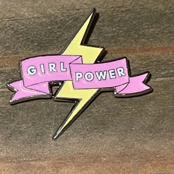 Girl Power Lapel Badass Pin Brooch, Inspirational message, Pink , Yellow Enamel - Picture 4 of 8